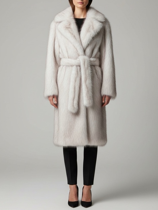 uppin Jackets & Blazers - White Faux Fur Belted Coat Long Plush Robe Style Winter Jacket